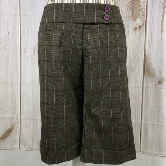 Wet Seal Vintage Y2K Dress Capri Gaucho Trendy Pants Plaid Brown Size Jr. Medium - Picture 1 of 12